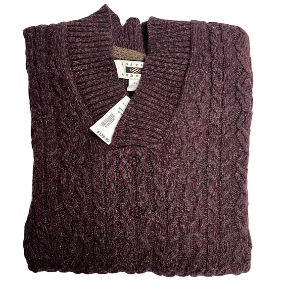 JOSEPH ABBOUD Mens XL Wool Blend Cable Knit Shawl Neck Sweater Burgundy Menswear